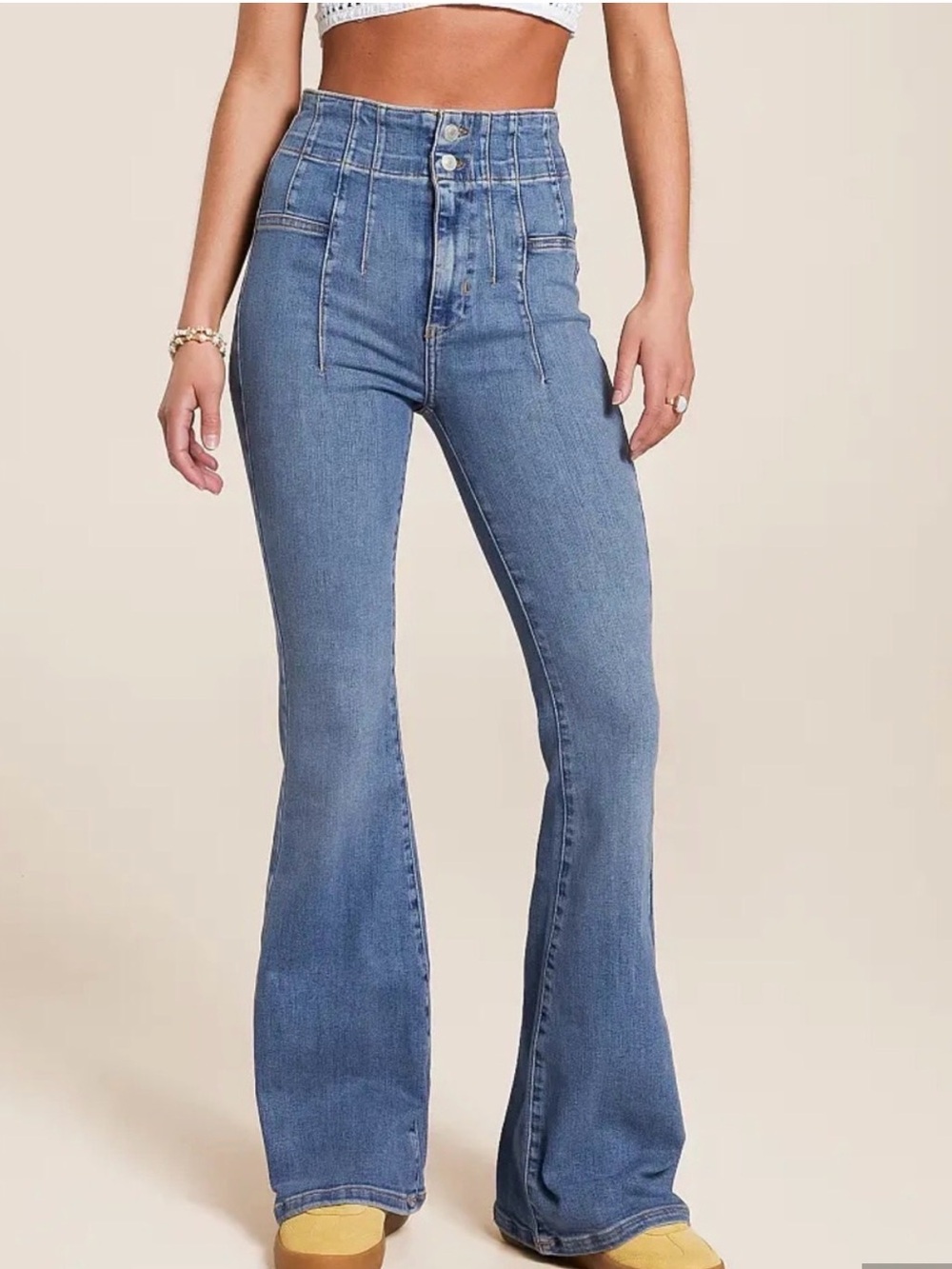 We The Free People High-Waisted Flare Bell Bottom Denim Blue Jeans sz 30